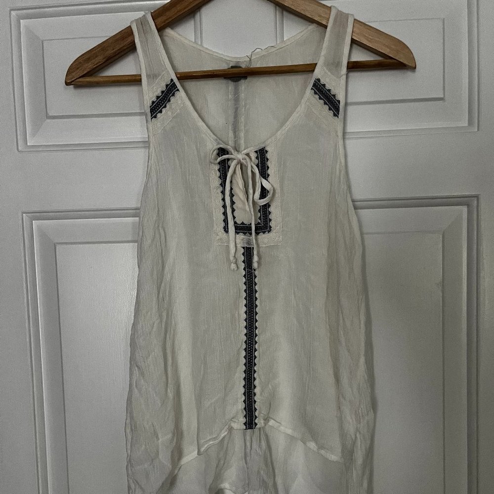 Cotton White Tank Top with Tie-front
